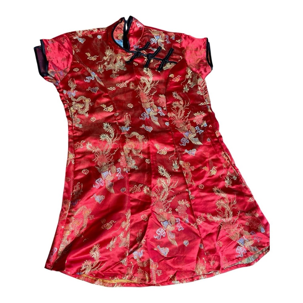 Chinese Top Frog Closure M  Red Gold Dragon Koi‎ Fish Woven Fabric